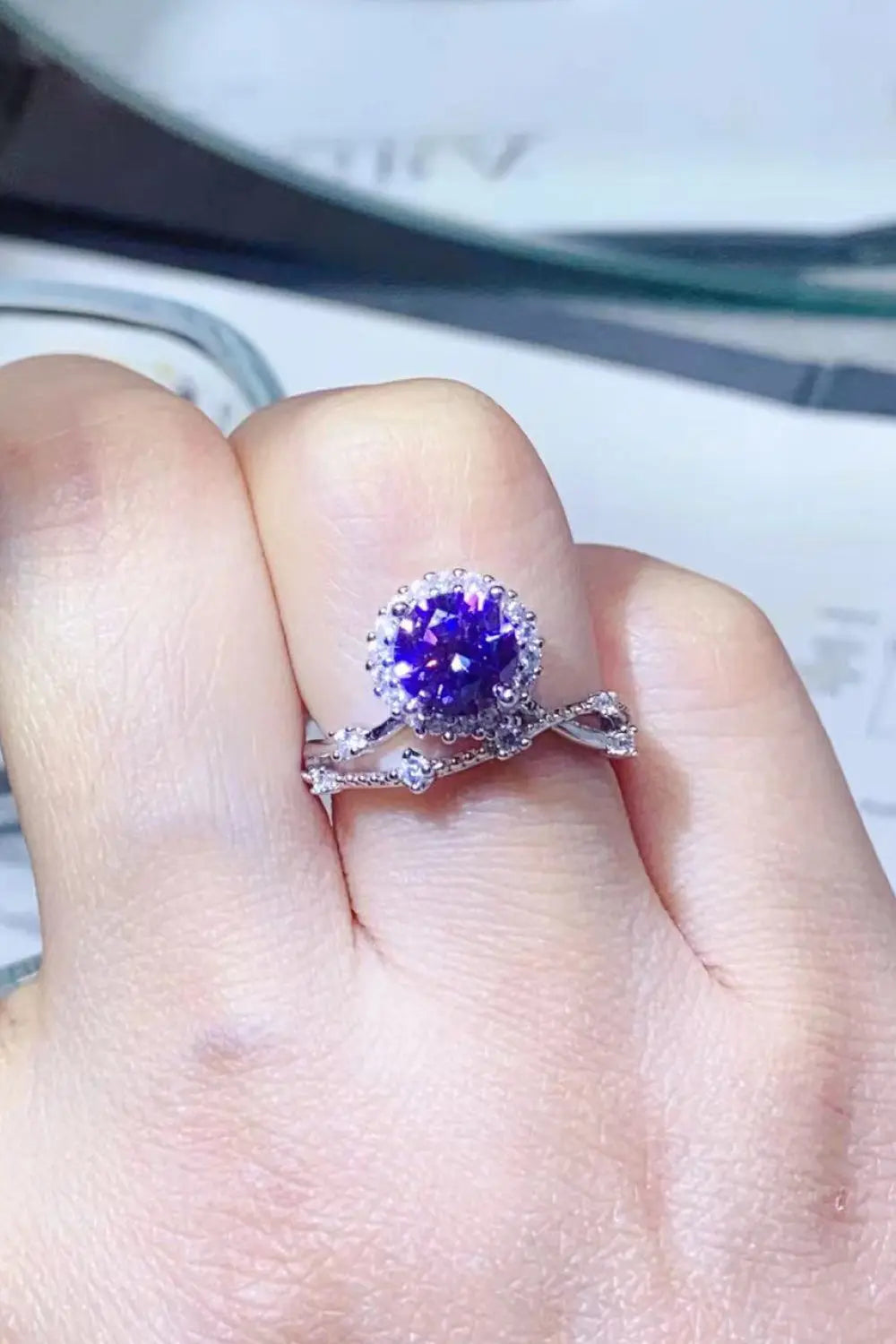 Lovcia 1 Carat Moissanite 925 Sterling Silver Ring-Rings-Purple-4.5-Purple