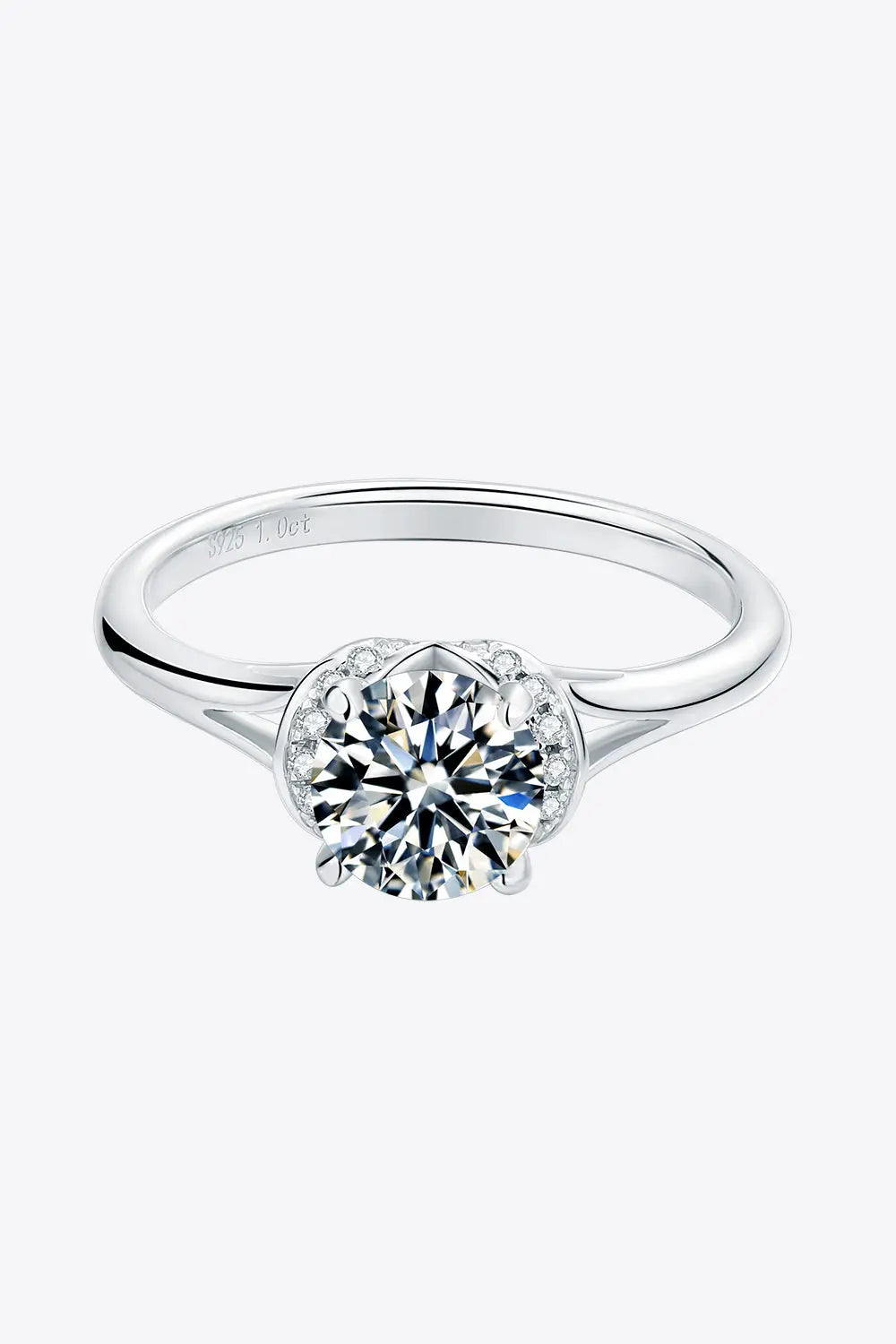 Lovcia 1 Carat Moissanite 925 Sterling Silver Split Shank Ring-Rings-Silver-4.5-Silver