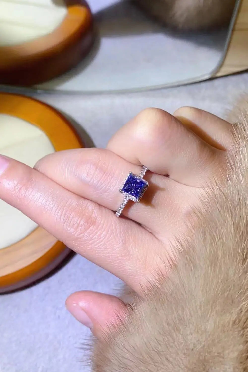 Lovcia 1 Carat Moissanite 925 Sterling Silver Square Ring-Rings-Blue-5-Blue