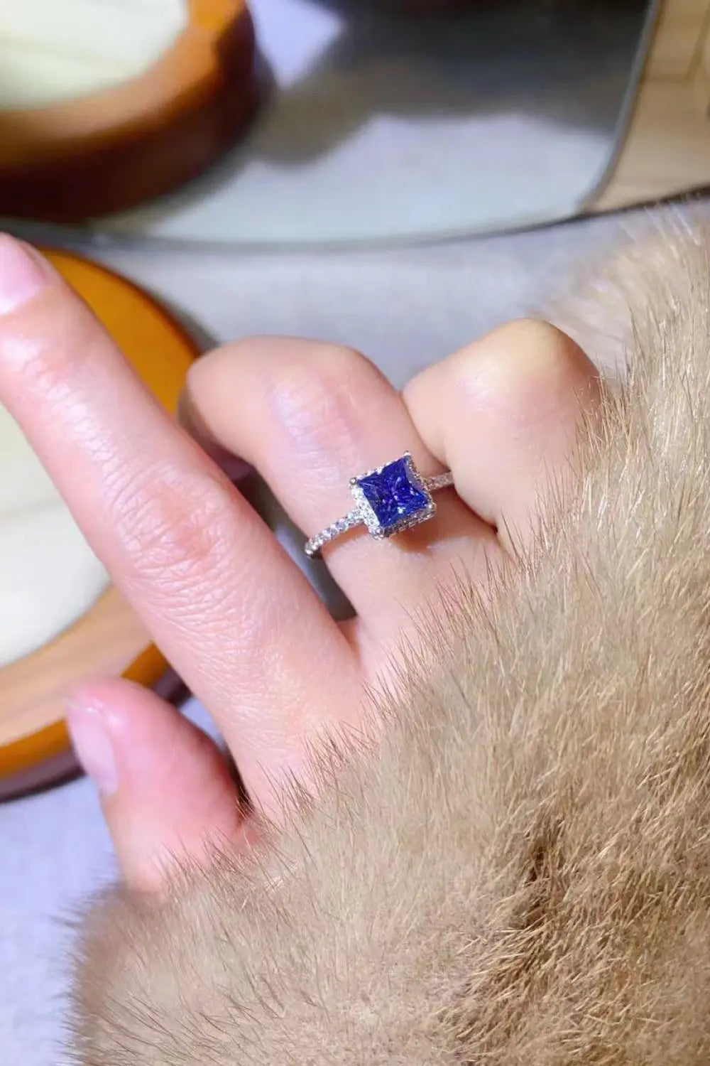 Lovcia 1 Carat Moissanite 925 Sterling Silver Square Ring-Rings-Blue-5-Blue