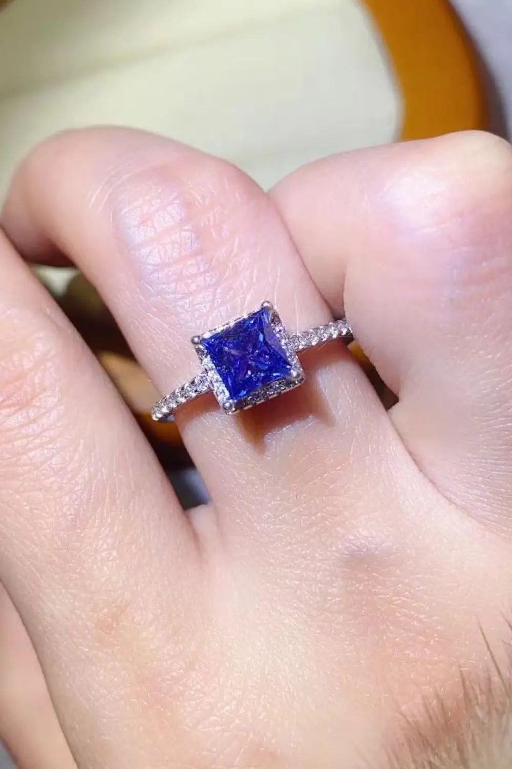 Lovcia 1 Carat Moissanite 925 Sterling Silver Square Ring-Rings-Blue-5-Blue