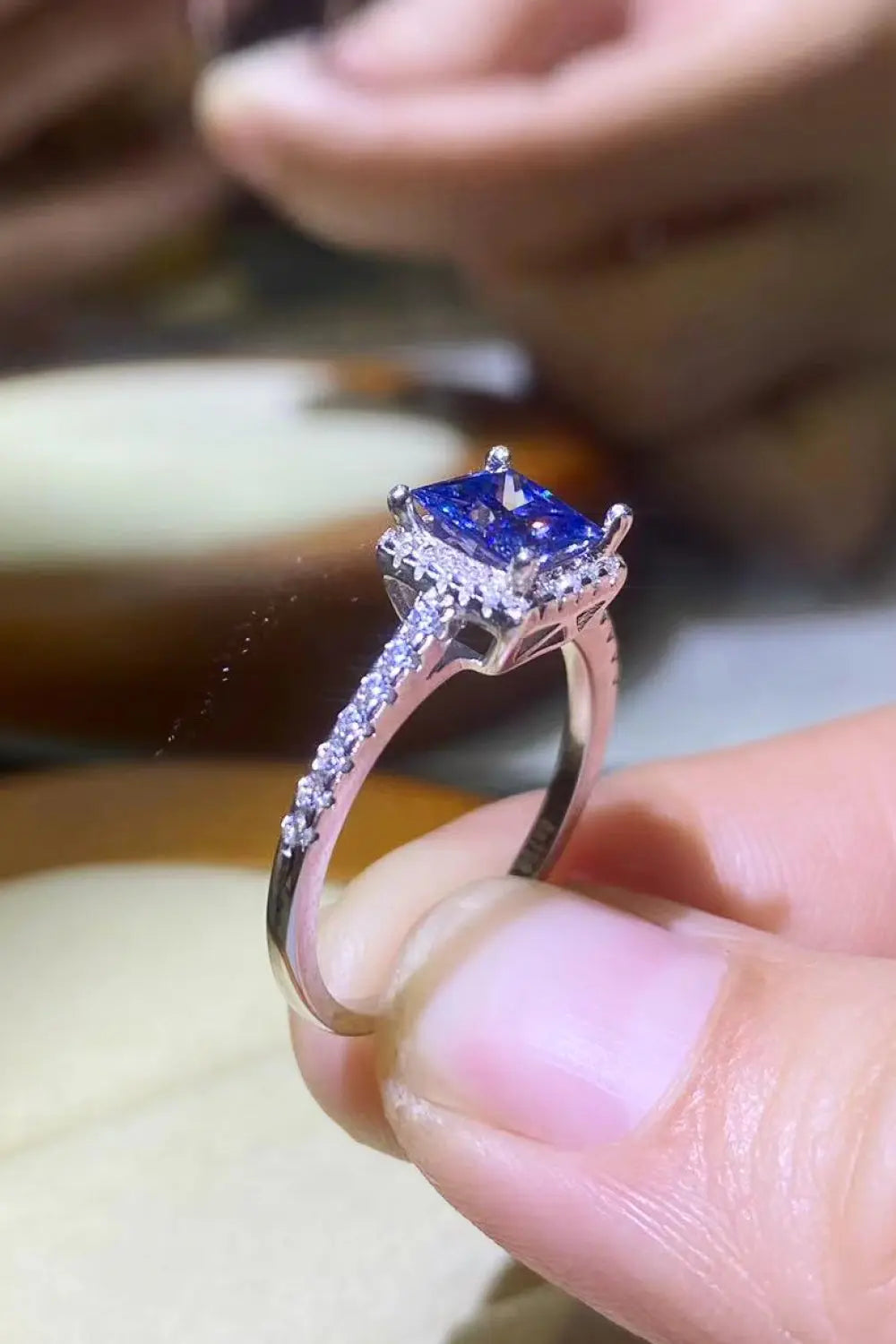 Lovcia 1 Carat Moissanite 925 Sterling Silver Square Ring-Rings-Blue-5-Blue
