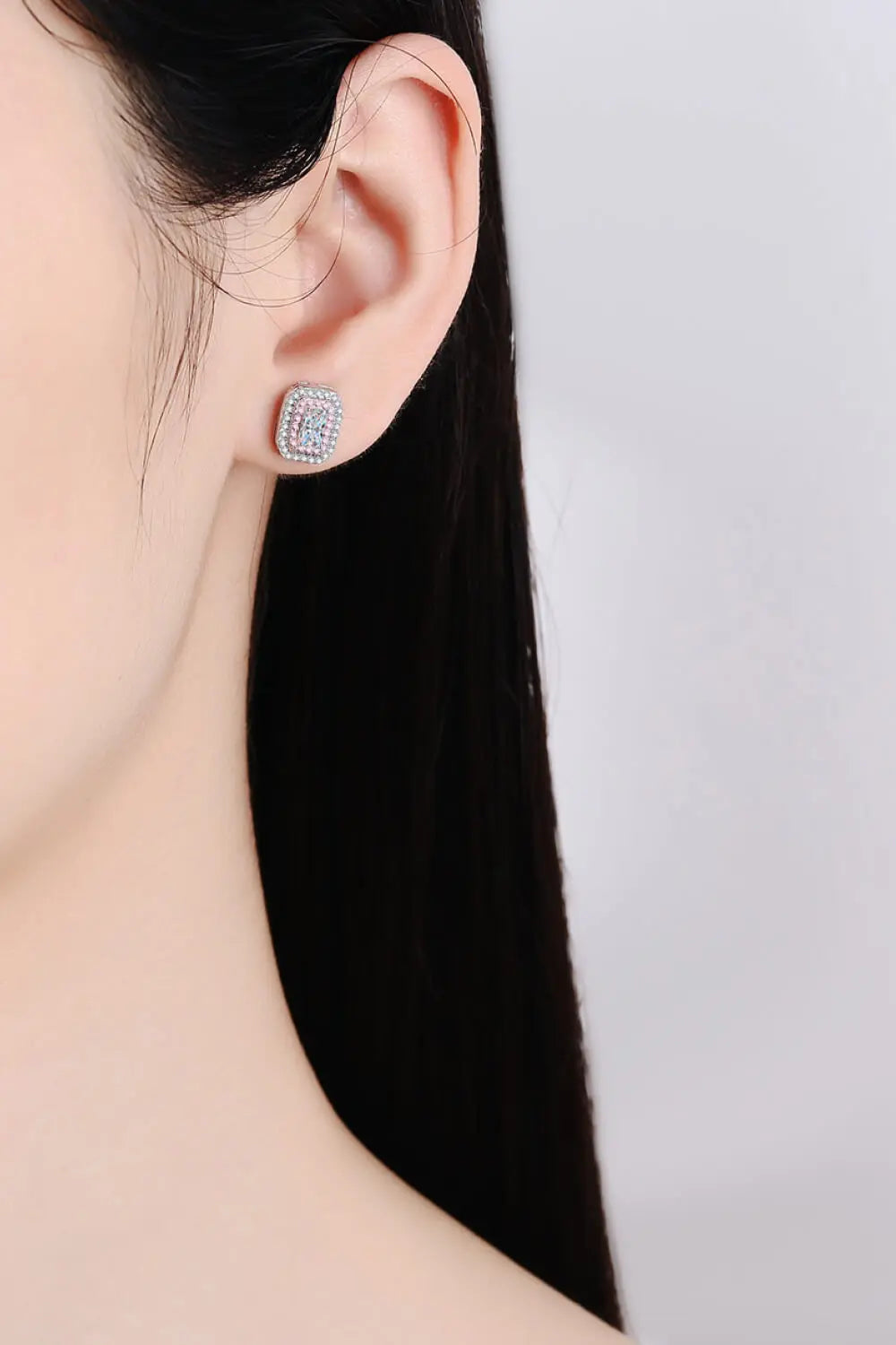 Lovcia 1 Carat Moissanite and Zircon Contrast Geometric Stud Earrings-Earrings-Silver-One Size-Silver