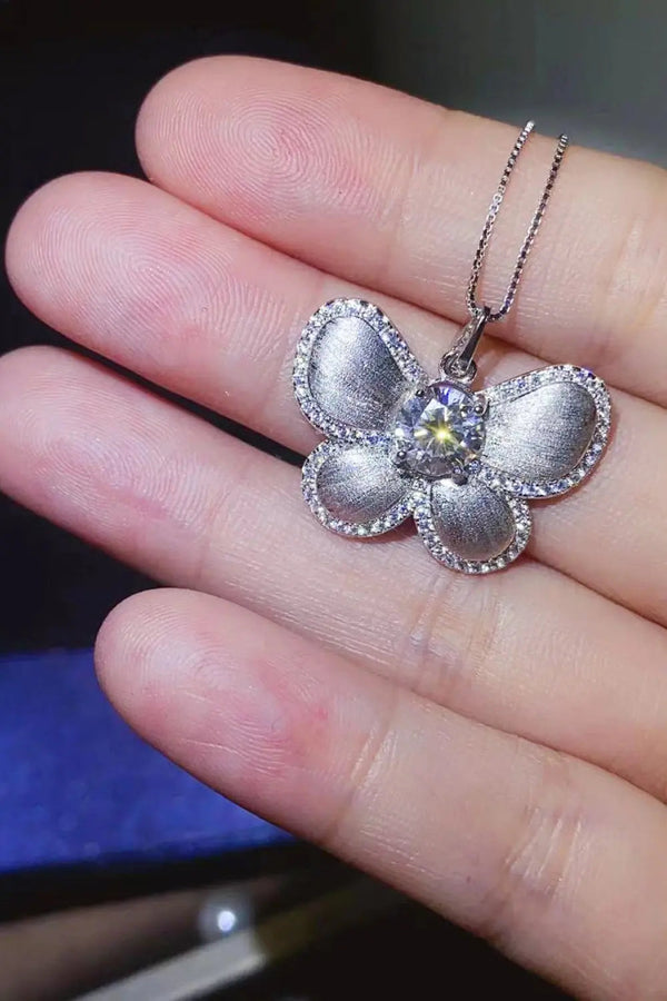 Lovcia 1 Carat Moissanite Butterfly Pendant Necklace-Necklaces-Silver-One Size-Silver