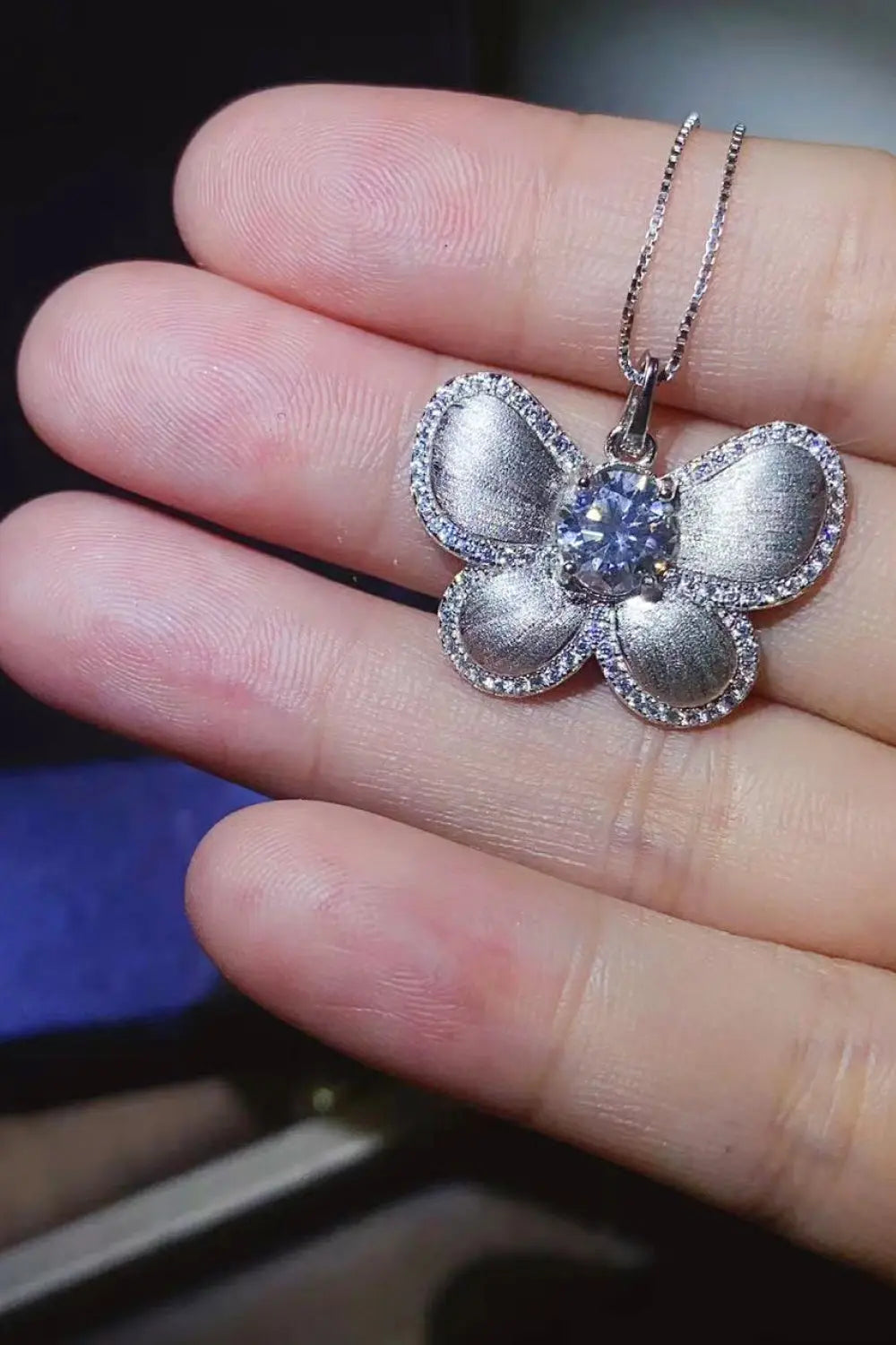 Lovcia 1 Carat Moissanite Butterfly Pendant Necklace-Necklaces-Silver-One Size-Silver