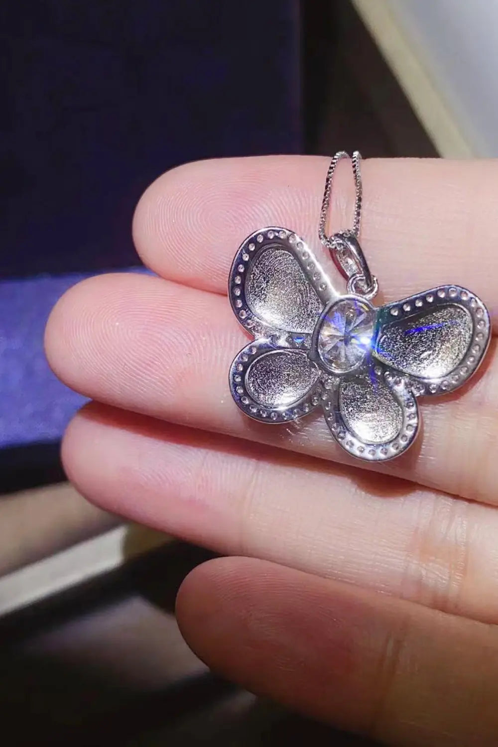 Lovcia 1 Carat Moissanite Butterfly Pendant Necklace-Necklaces-Silver-One Size-Silver