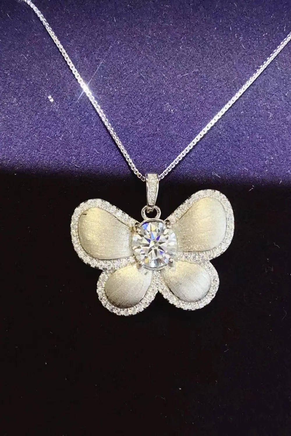 Lovcia 1 Carat Moissanite Butterfly Pendant Necklace-Necklaces-Silver-One Size-Silver
