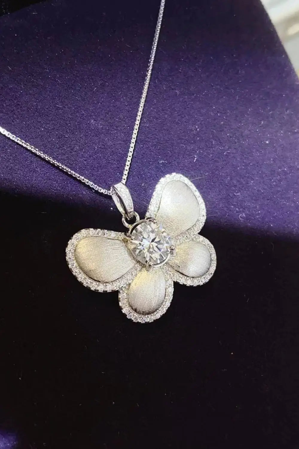Lovcia 1 Carat Moissanite Butterfly Pendant Necklace-Necklaces-Silver-One Size-Silver