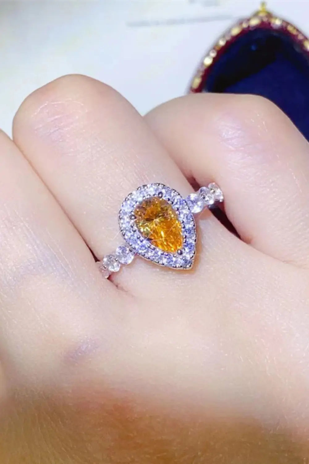 Lovcia 1 Carat Moissanite Contrast Teardrop Ring-Rings-Mustard-4.5-Mustard