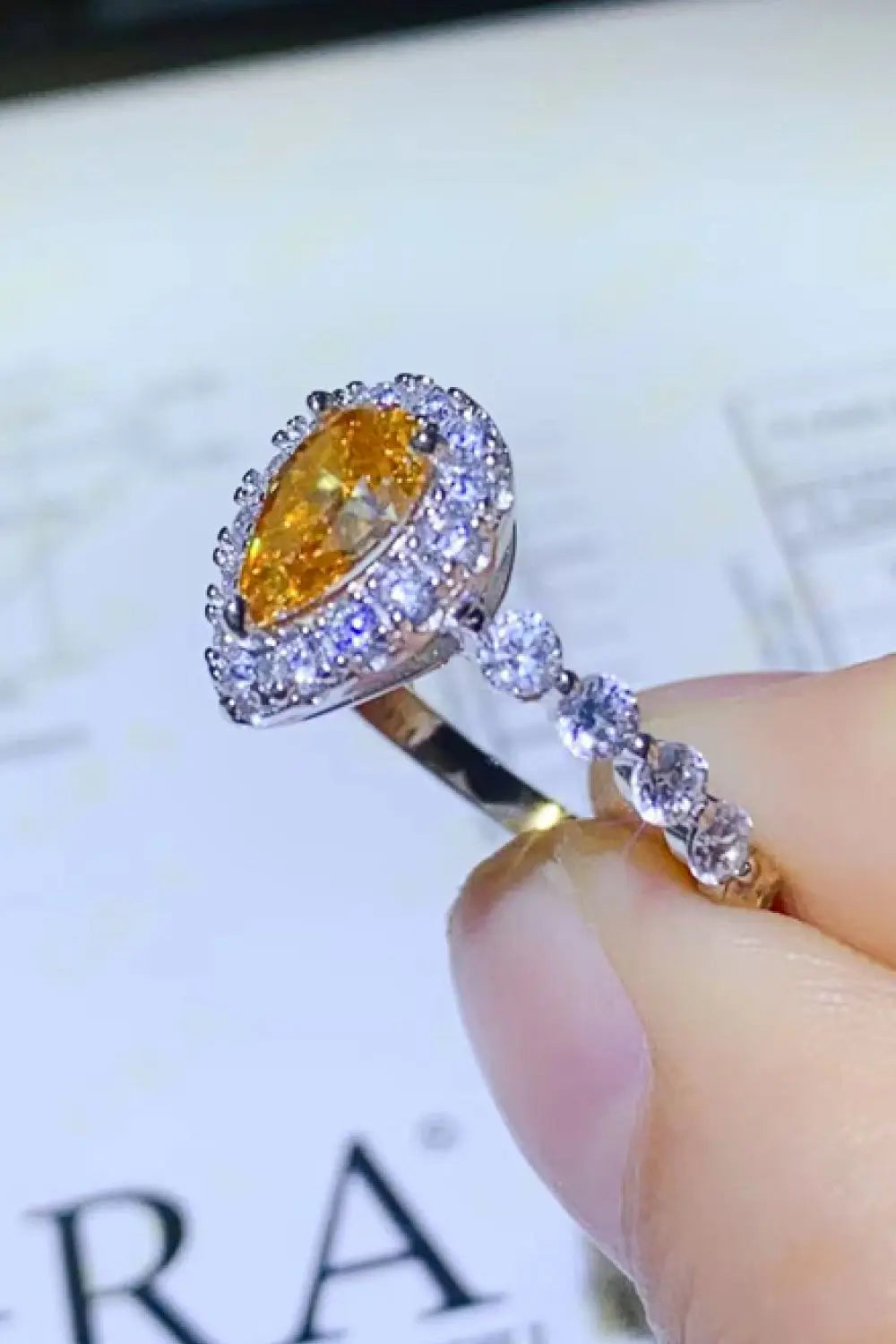 Lovcia 1 Carat Moissanite Contrast Teardrop Ring-Rings-Mustard-4.5-Mustard
