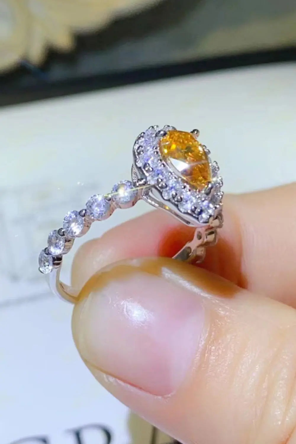 Lovcia 1 Carat Moissanite Contrast Teardrop Ring-Rings-Mustard-4.5-Mustard