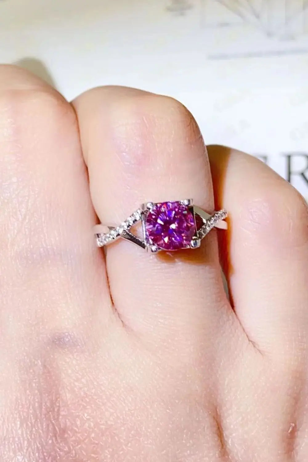 Lovcia 1 Carat Moissanite Crisscross 925 Sterling Silver Ring-Rings-Rouge Pink-4.5-Rouge Pink