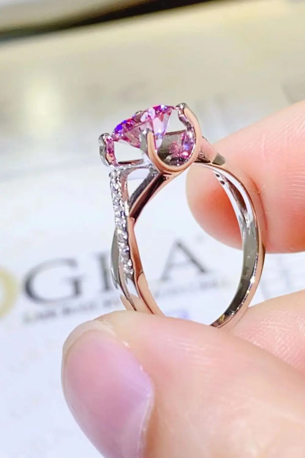 Lovcia 1 Carat Moissanite Crisscross 925 Sterling Silver Ring-Rings-Rouge Pink-4.5-Rouge Pink