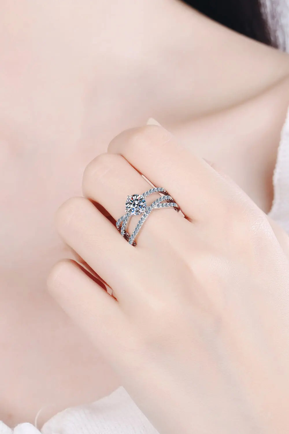 Lovcia 1 Carat Moissanite Crisscross Ring-Rings-Silver-4-Silver