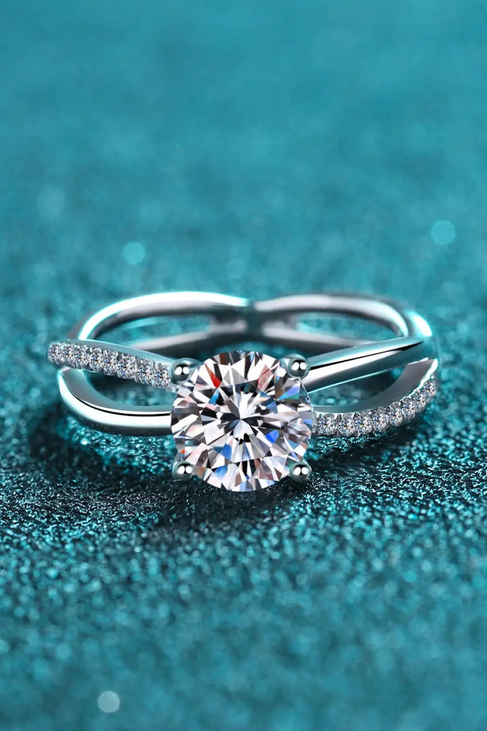Lovcia 1 Carat Moissanite Crisscross Split Shank Ring-Rings-Silver-4-Silver