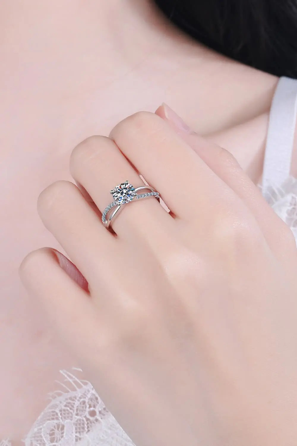 Lovcia 1 Carat Moissanite Crisscross Split Shank Ring-Rings-Silver-4-Silver