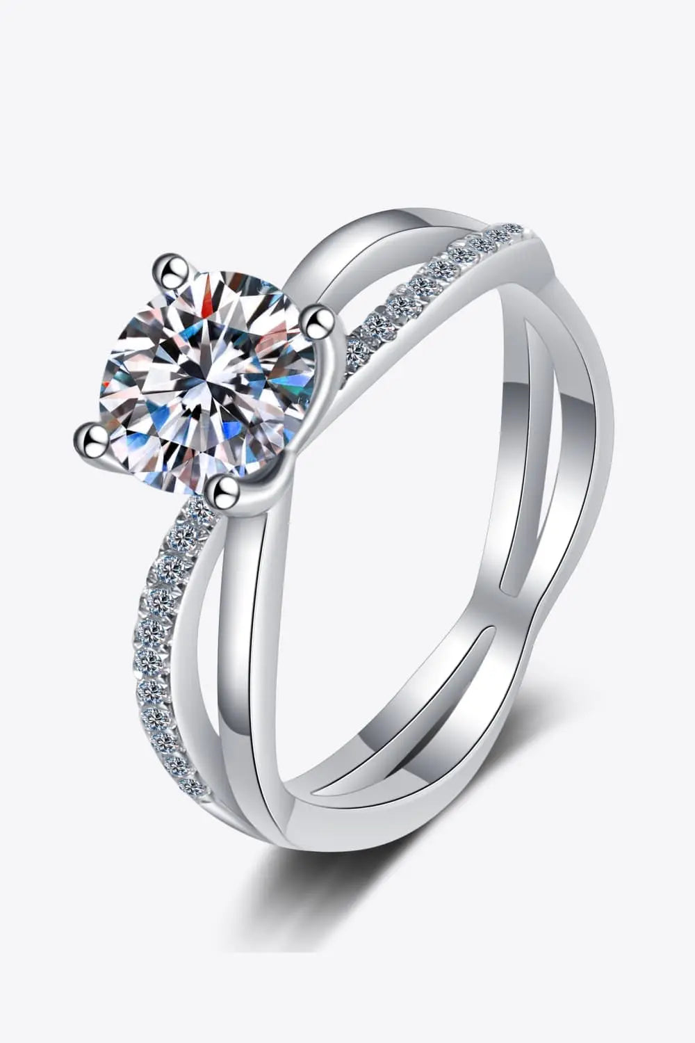 Lovcia 1 Carat Moissanite Crisscross Split Shank Ring-Rings-Silver-4-Silver