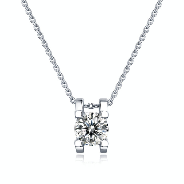 Lovcia 1 Carat Moissanite CZ Four Claw Necklace 925 Silver-Necklaces-3 ct ( Certificate Included )-