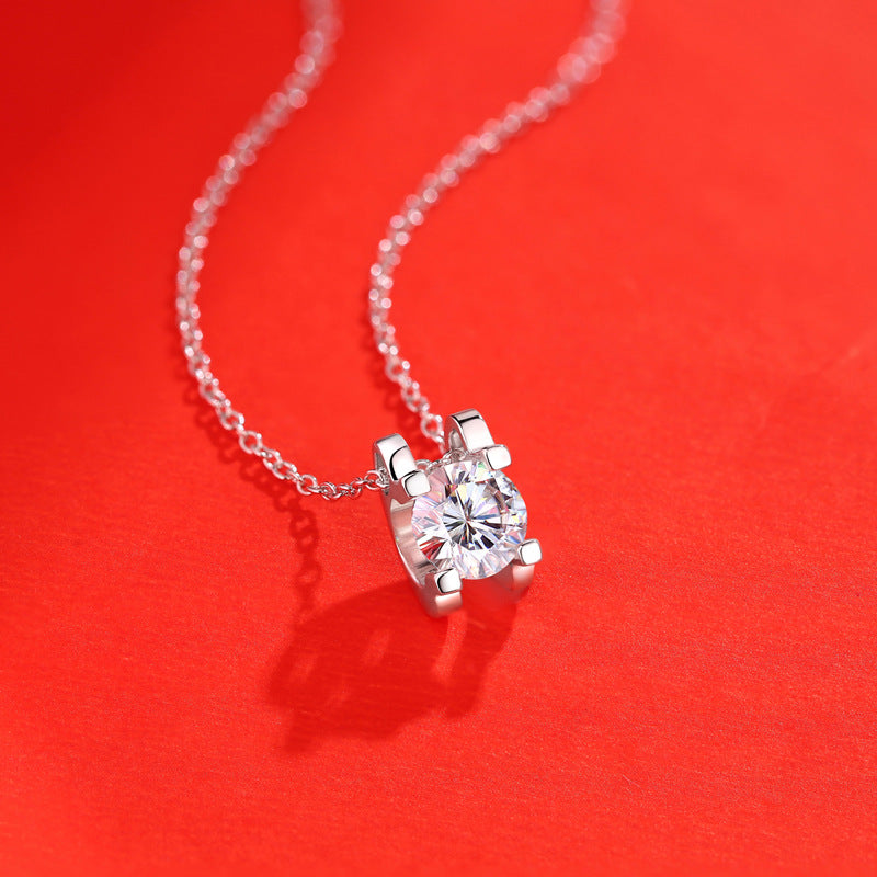Lovcia 1 Carat Moissanite CZ Four Claw Necklace 925 Silver-Necklaces-3 ct ( Certificate Included )-