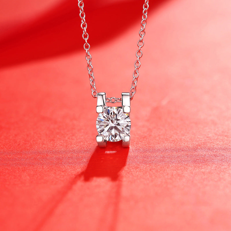 Lovcia 1 Carat Moissanite CZ Four Claw Necklace 925 Silver-Necklaces-3 ct ( Certificate Included )-