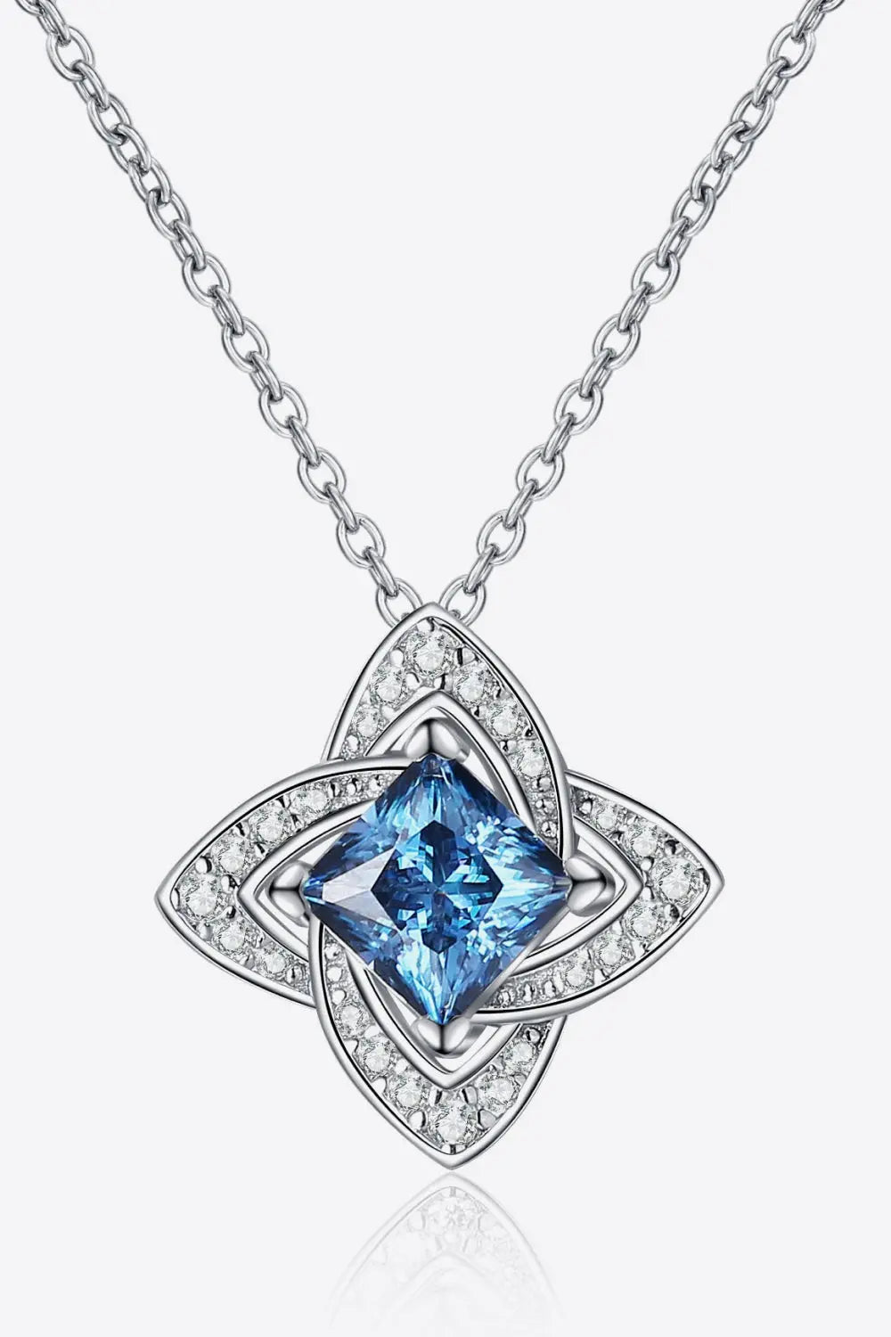 Lovcia 1 Carat Moissanite Floral Pendant Necklace-Necklaces-Sky Blue-One Size-Sky Blue