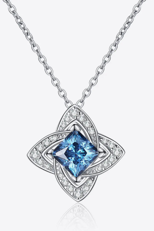 Lovcia 1 Carat Moissanite Floral Pendant Necklace-Necklaces-Sky Blue-One Size-Sky Blue