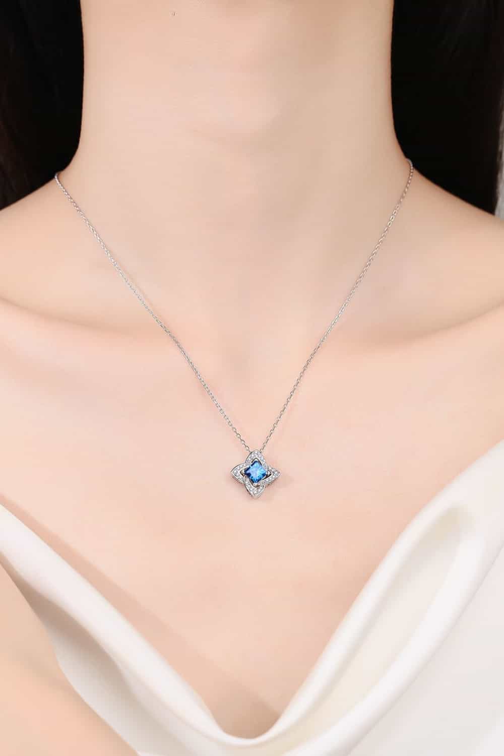 Lovcia 1 Carat Moissanite Floral Pendant Necklace-Necklaces-Sky Blue-One Size-Sky Blue
