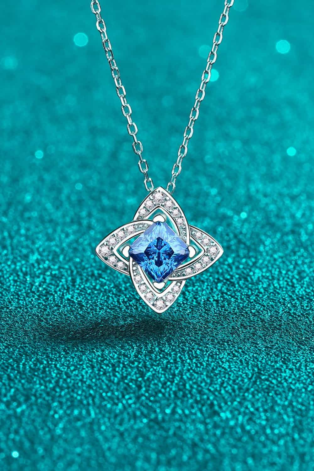 Lovcia 1 Carat Moissanite Floral Pendant Necklace-Necklaces-Sky Blue-One Size-Sky Blue