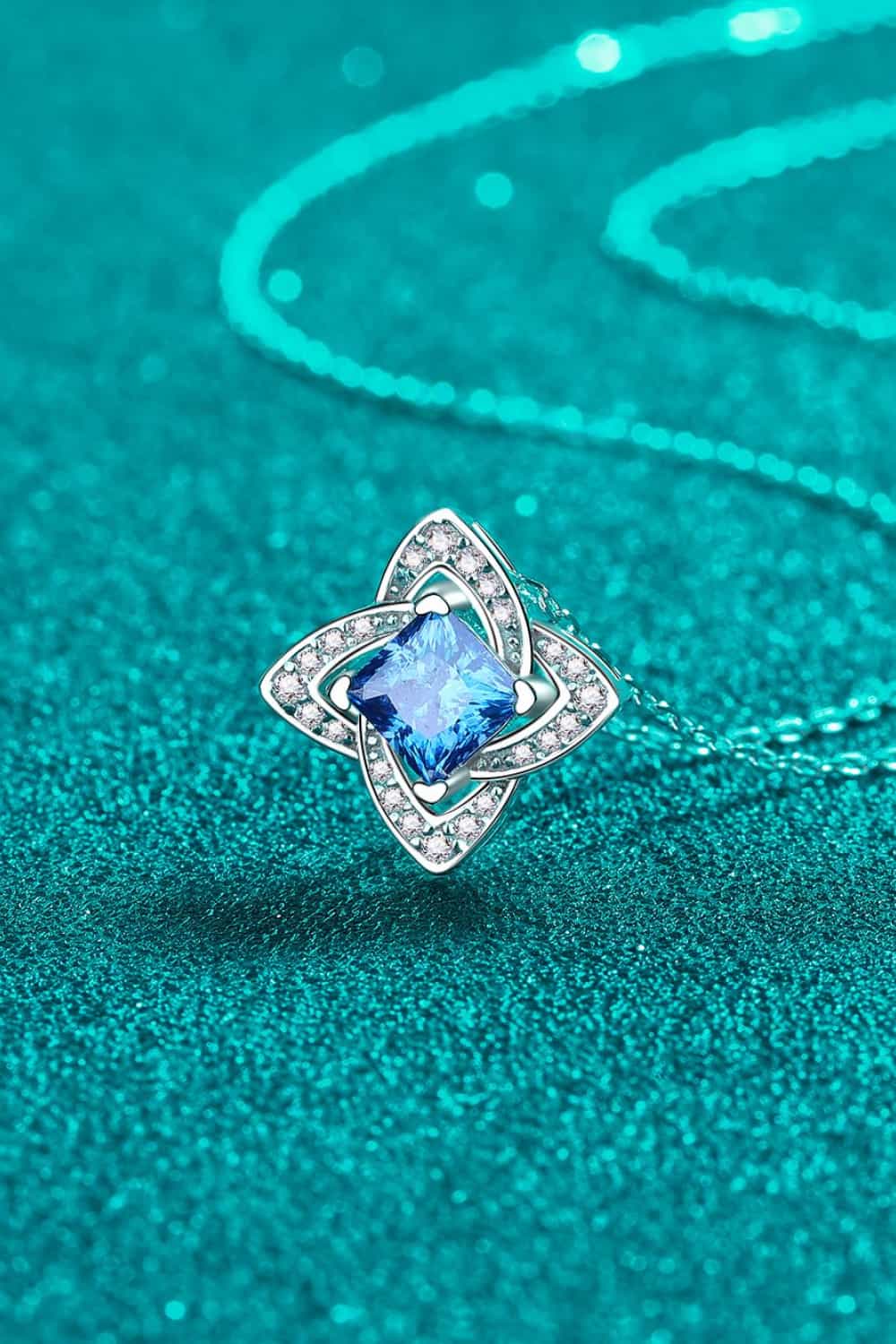 Lovcia 1 Carat Moissanite Floral Pendant Necklace-Necklaces-Sky Blue-One Size-Sky Blue
