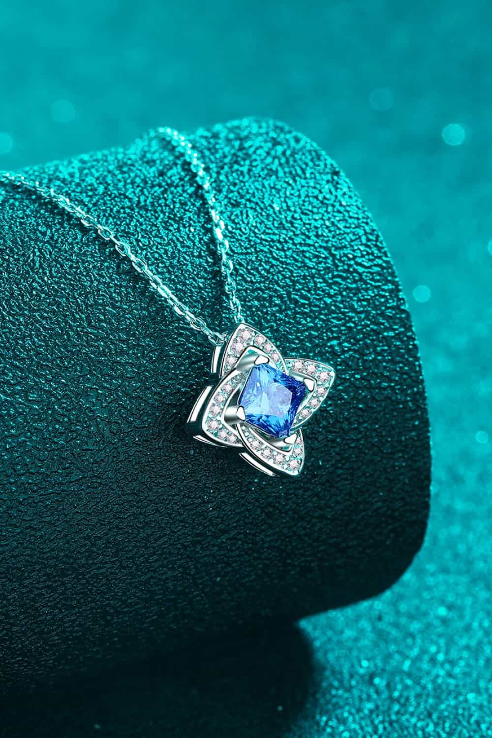 Lovcia 1 Carat Moissanite Floral Pendant Necklace-Necklaces-Sky Blue-One Size-Sky Blue