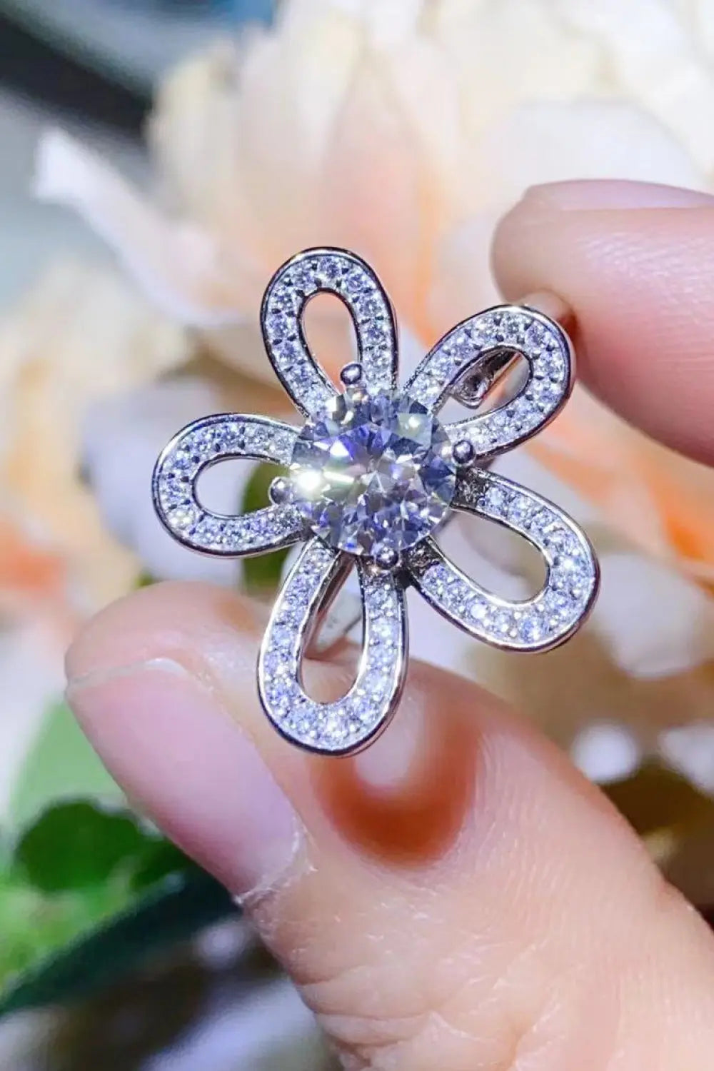 Lovcia 1 Carat Moissanite Flower-Shape Open Ring-Rings-White-One Size-White
