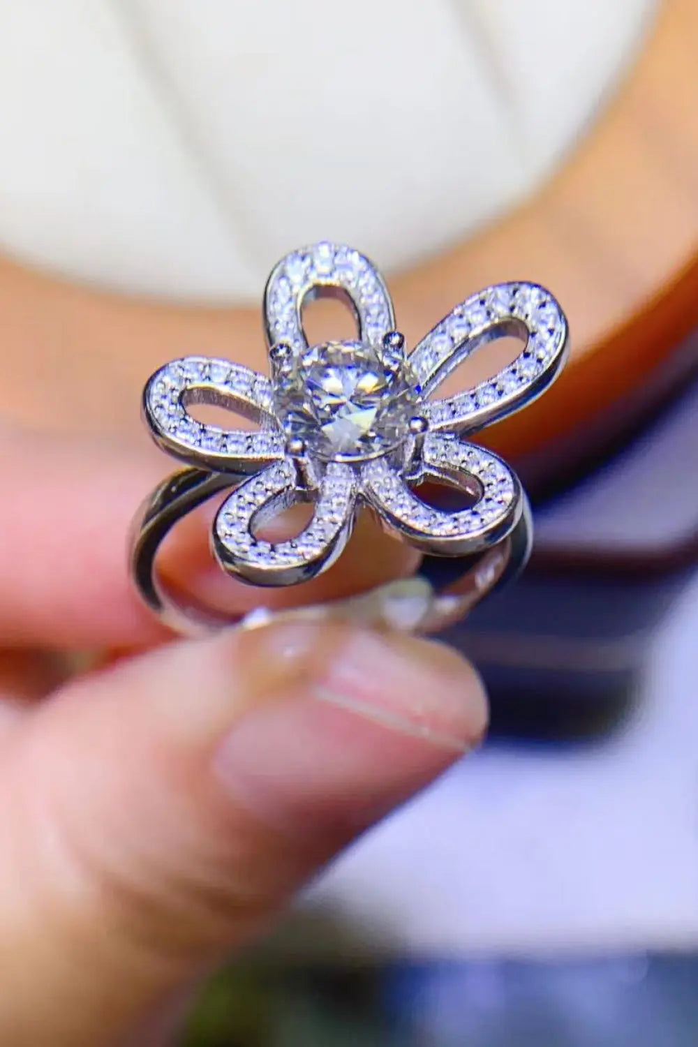 Lovcia 1 Carat Moissanite Flower-Shape Open Ring-Rings-White-One Size-White