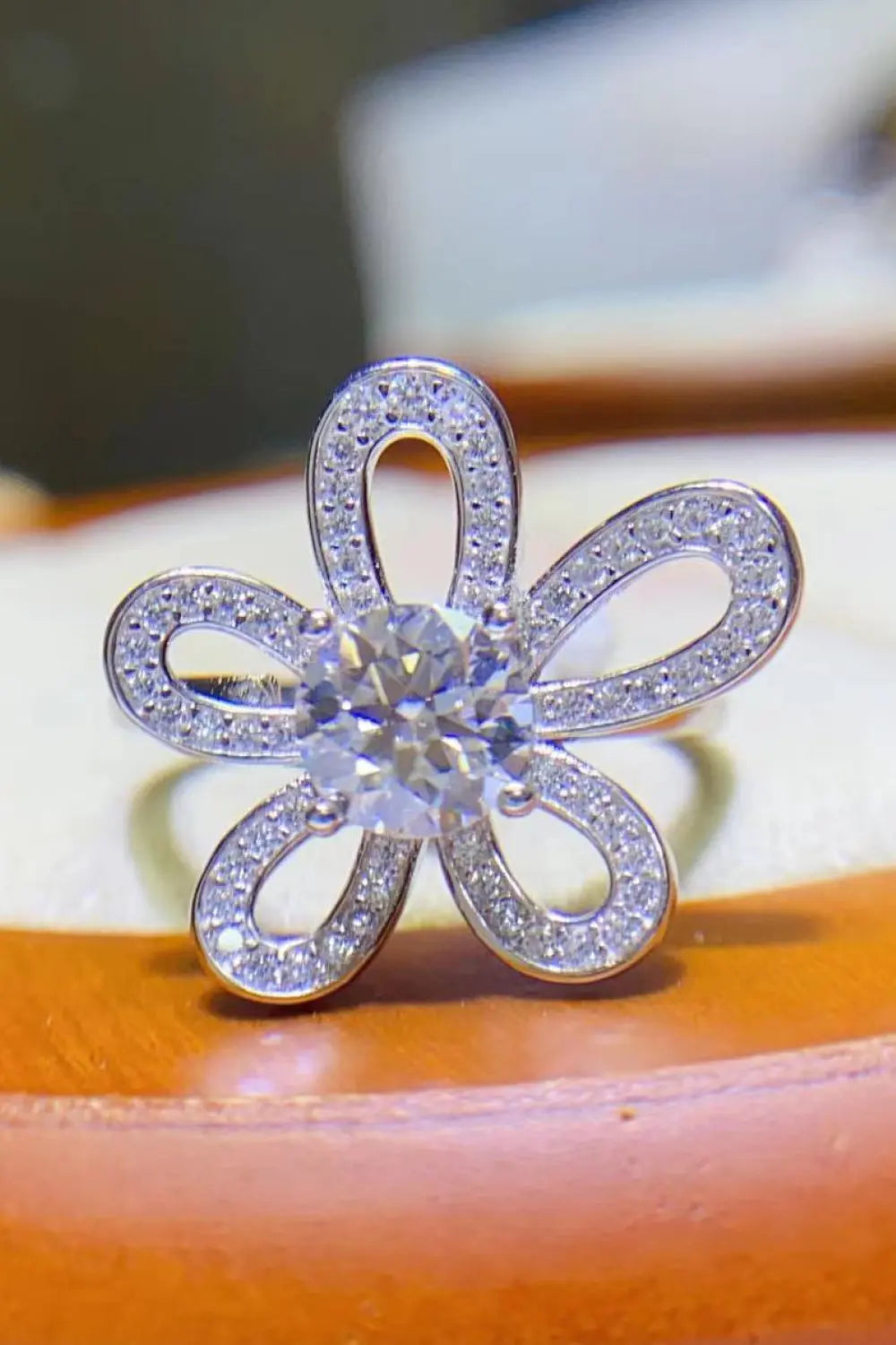 Lovcia 1 Carat Moissanite Flower-Shape Open Ring-Rings-White-One Size-White