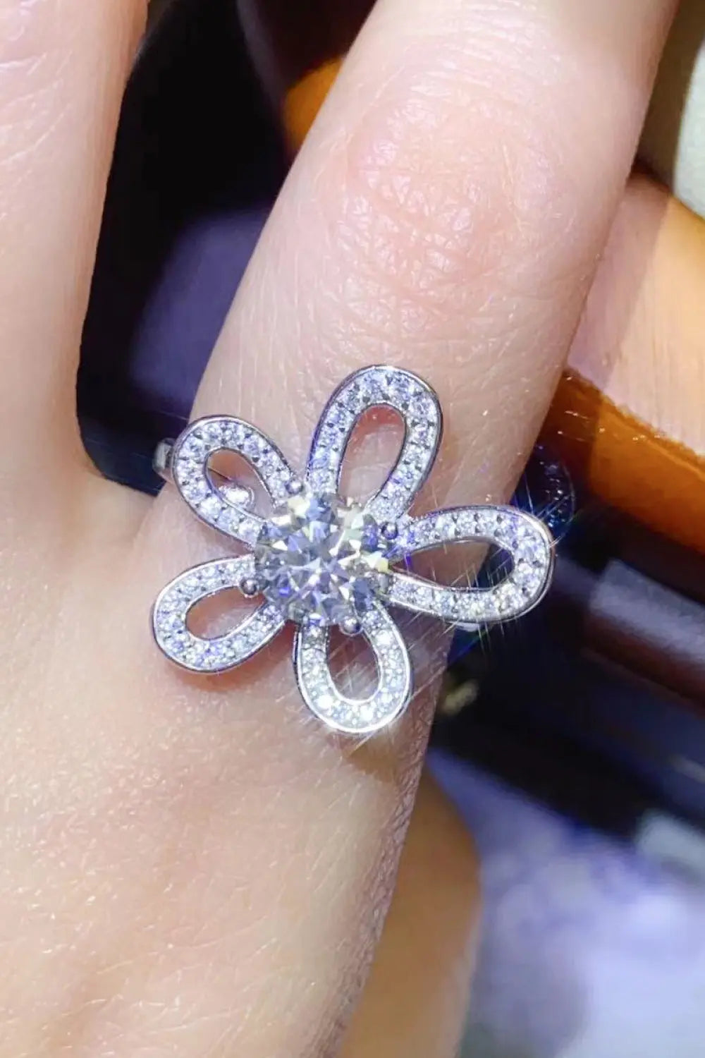 Lovcia 1 Carat Moissanite Flower-Shape Open Ring-Rings-White-One Size-White