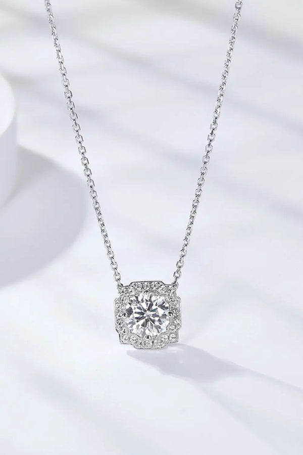 Lovcia 1 Carat Moissanite Flower Shape Pendant Chain Necklace-Necklaces-Silver-One Size-Silver