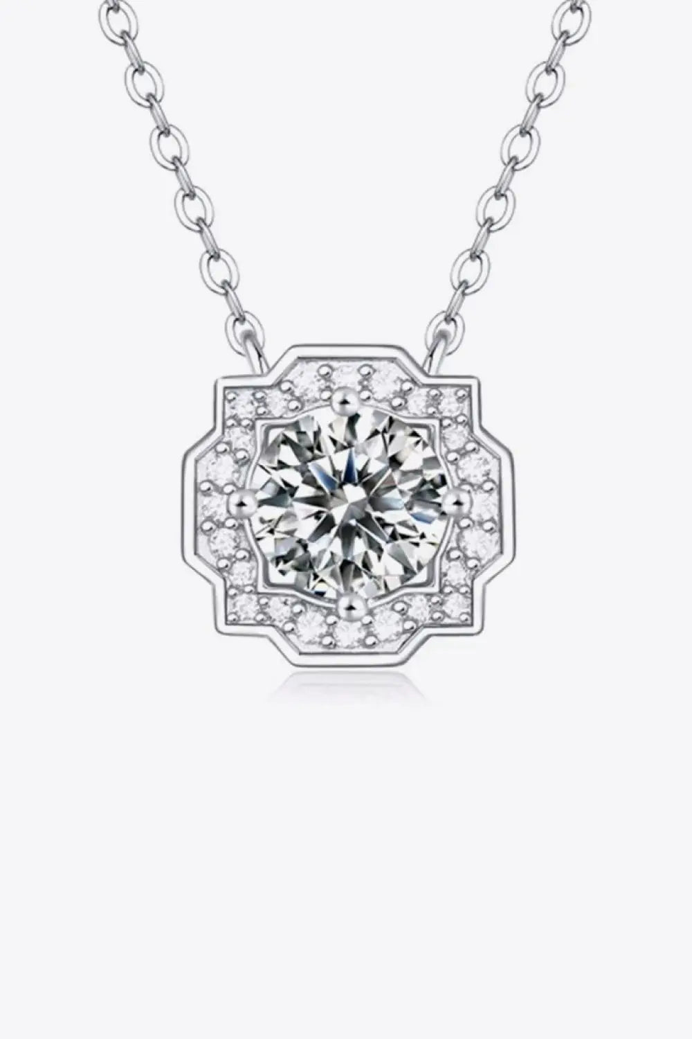 Lovcia 1 Carat Moissanite Flower Shape Pendant Chain Necklace-Necklaces-Silver-One Size-Silver