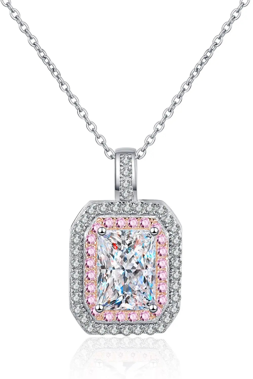 Lovcia 1 Carat Moissanite Geometric Pendant Chain Necklace-Necklaces-Silver-One Size-Silver
