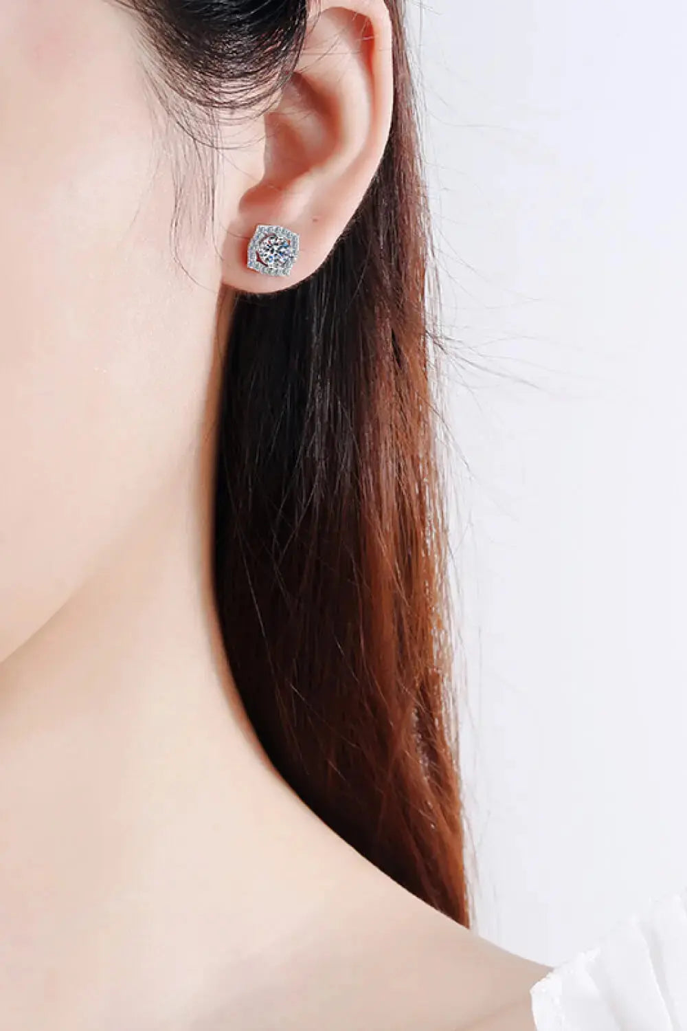 Lovcia 1 Carat Moissanite Geometric Stud Earrings-Earrings-Silver-One Size-Silver