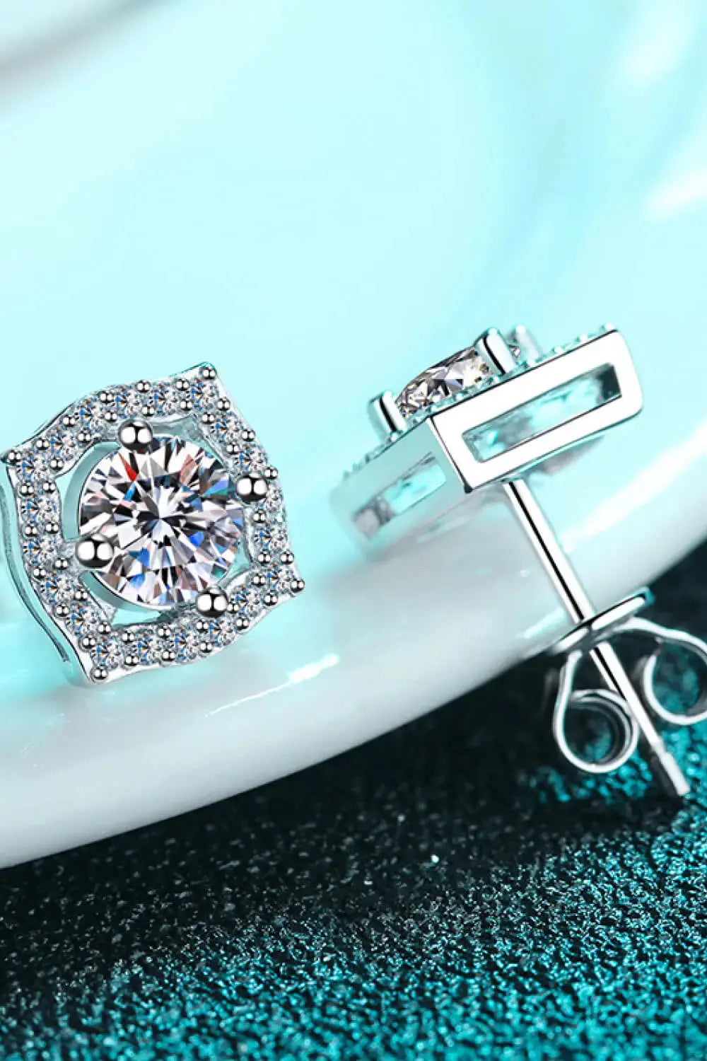 Lovcia 1 Carat Moissanite Geometric Stud Earrings-Earrings-Silver-One Size-Silver