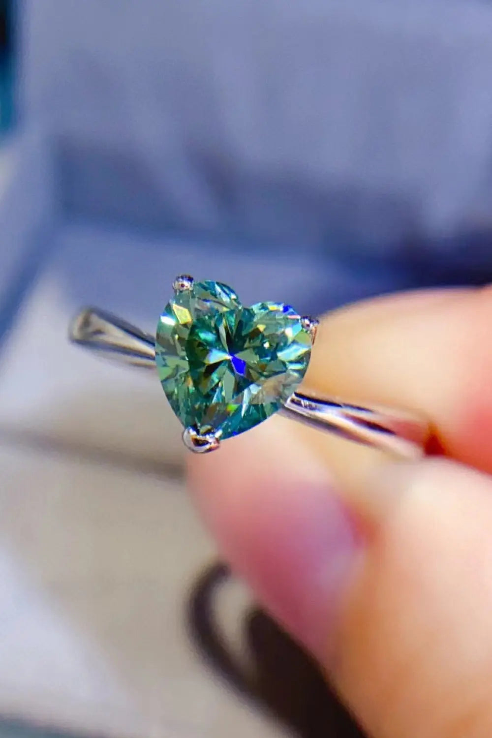 Lovcia 1 Carat Moissanite Heart 925 Sterling Silver Ring-Rings-Mid Green-4.5-Mid Green