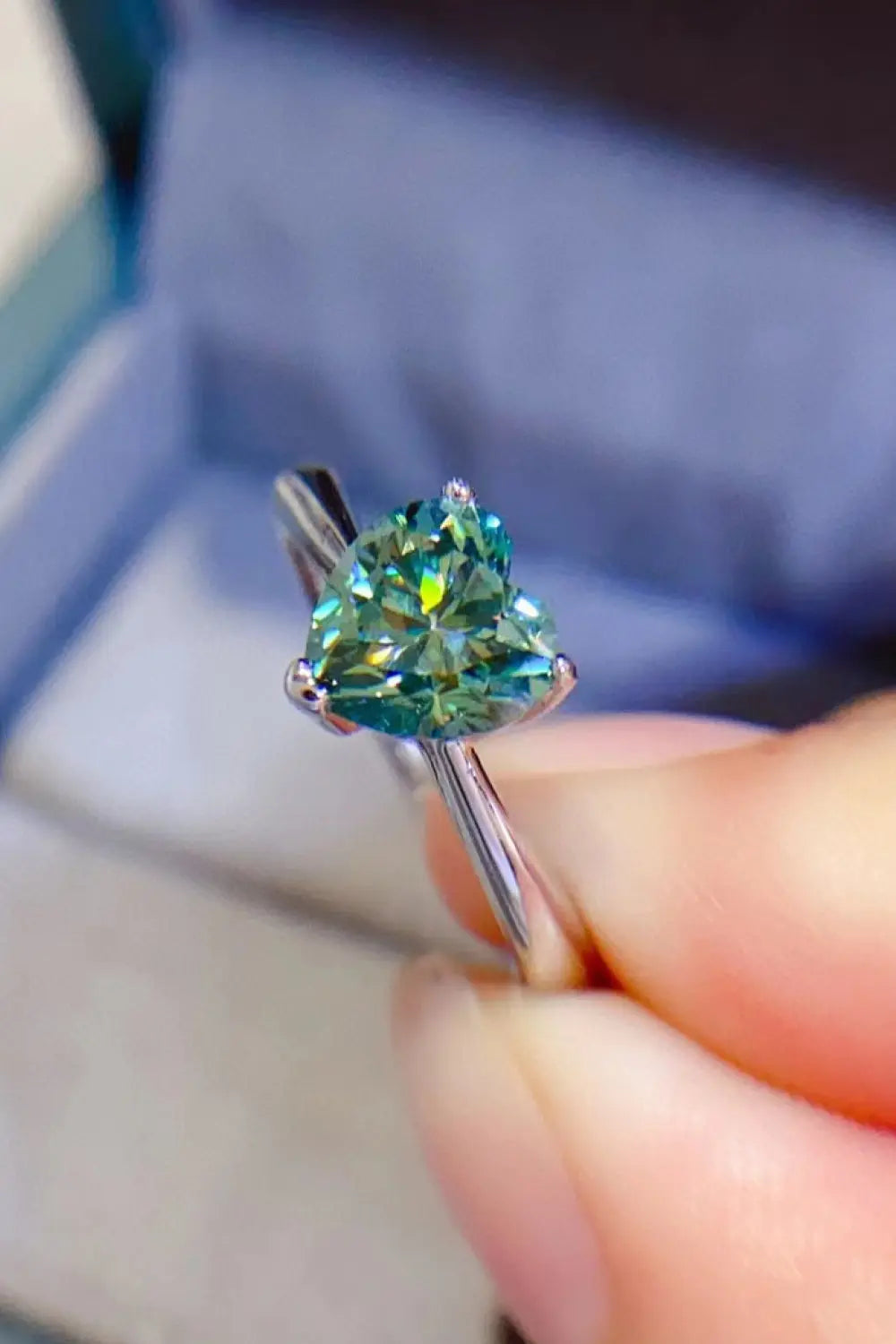 Lovcia 1 Carat Moissanite Heart 925 Sterling Silver Ring-Rings-Mid Green-4.5-Mid Green