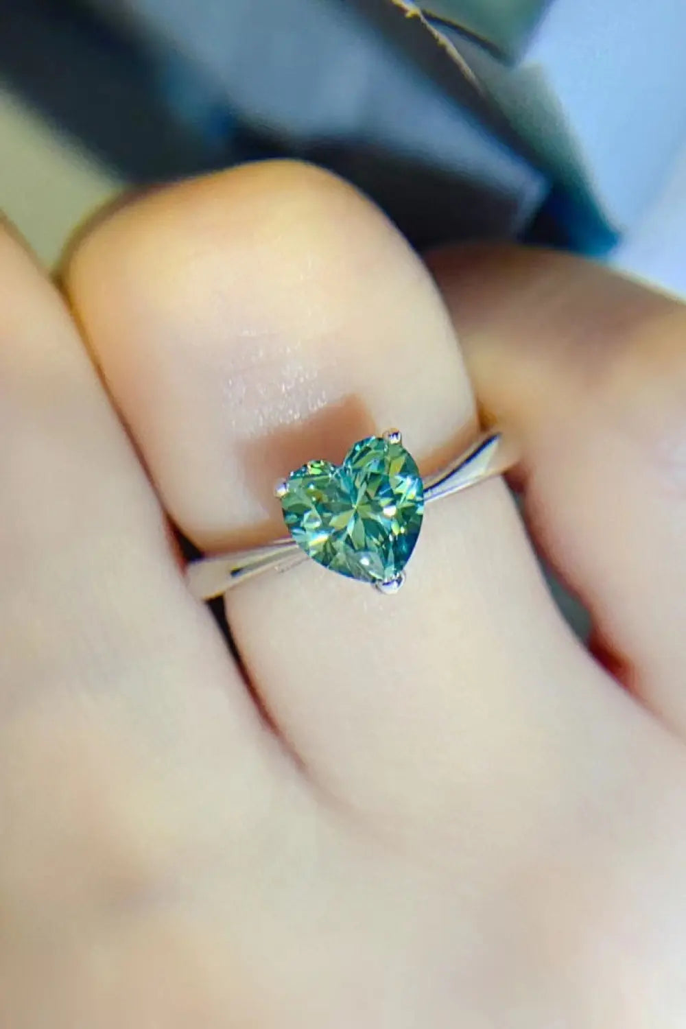Lovcia 1 Carat Moissanite Heart 925 Sterling Silver Ring-Rings-Mid Green-4.5-Mid Green