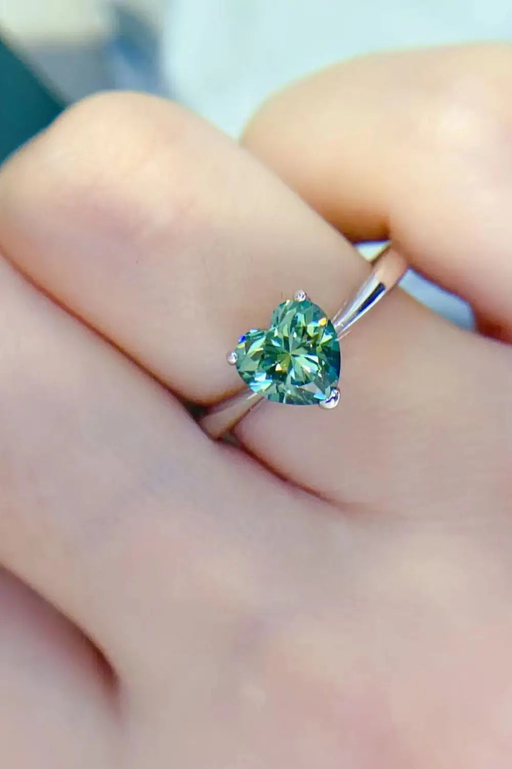 Lovcia 1 Carat Moissanite Heart 925 Sterling Silver Ring-Rings-Mid Green-4.5-Mid Green