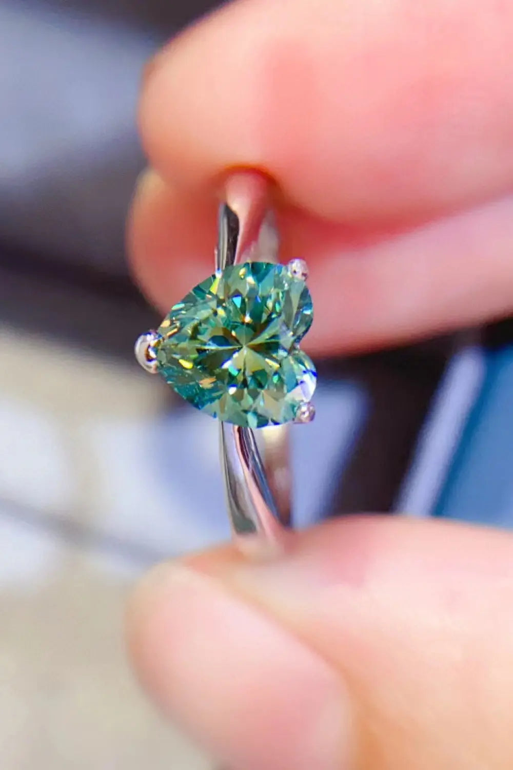 Lovcia 1 Carat Moissanite Heart 925 Sterling Silver Ring-Rings-Mid Green-4.5-Mid Green