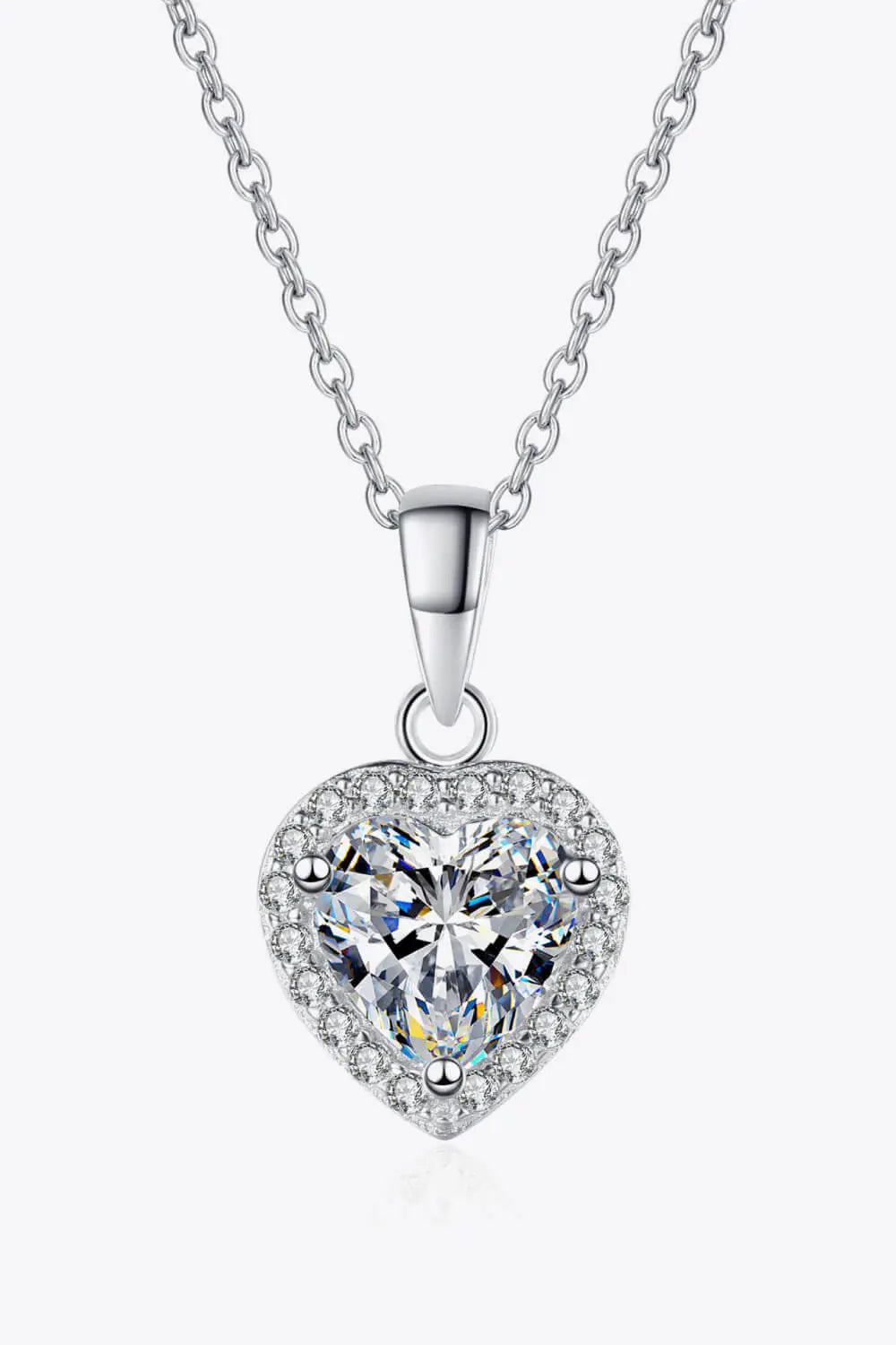 Lovcia 1 Carat Moissanite Heart Pendant Chain Necklace-Necklaces-Silver-One Size-Silver