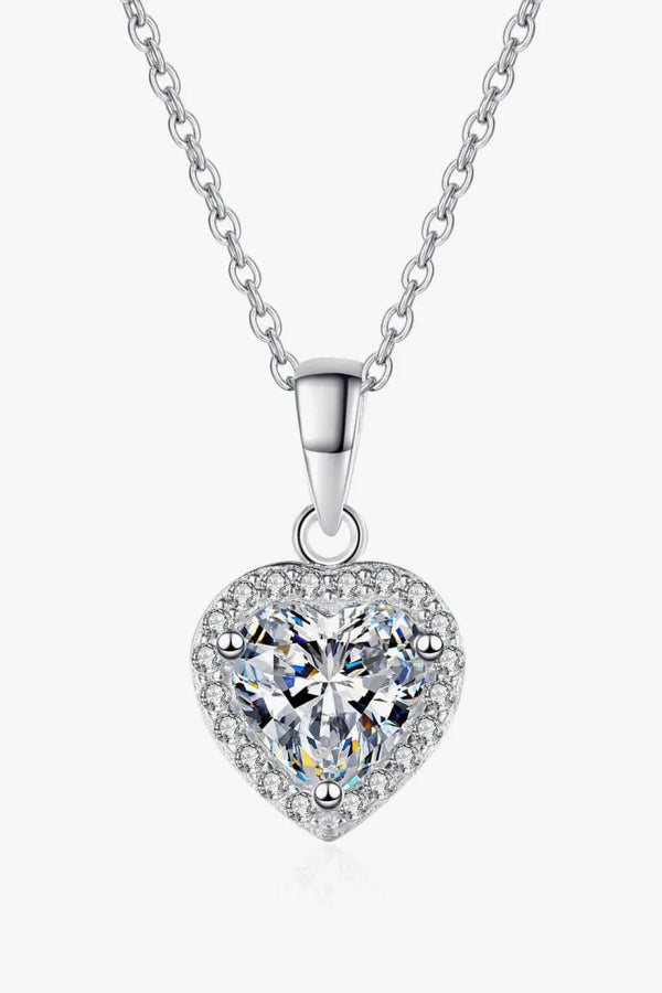 Lovcia 1 Carat Moissanite Heart Pendant Chain Necklace-Necklaces-Silver-One Size-Silver