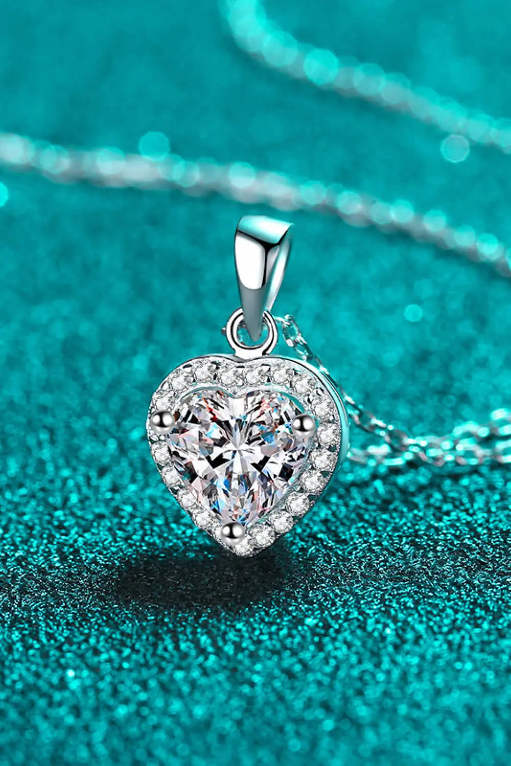 Lovcia 1 Carat Moissanite Heart Pendant Chain Necklace-Necklaces-Silver-One Size-Silver