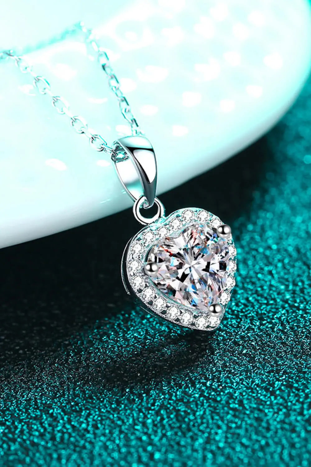 Lovcia 1 Carat Moissanite Heart Pendant Chain Necklace-Necklaces-Silver-One Size-Silver