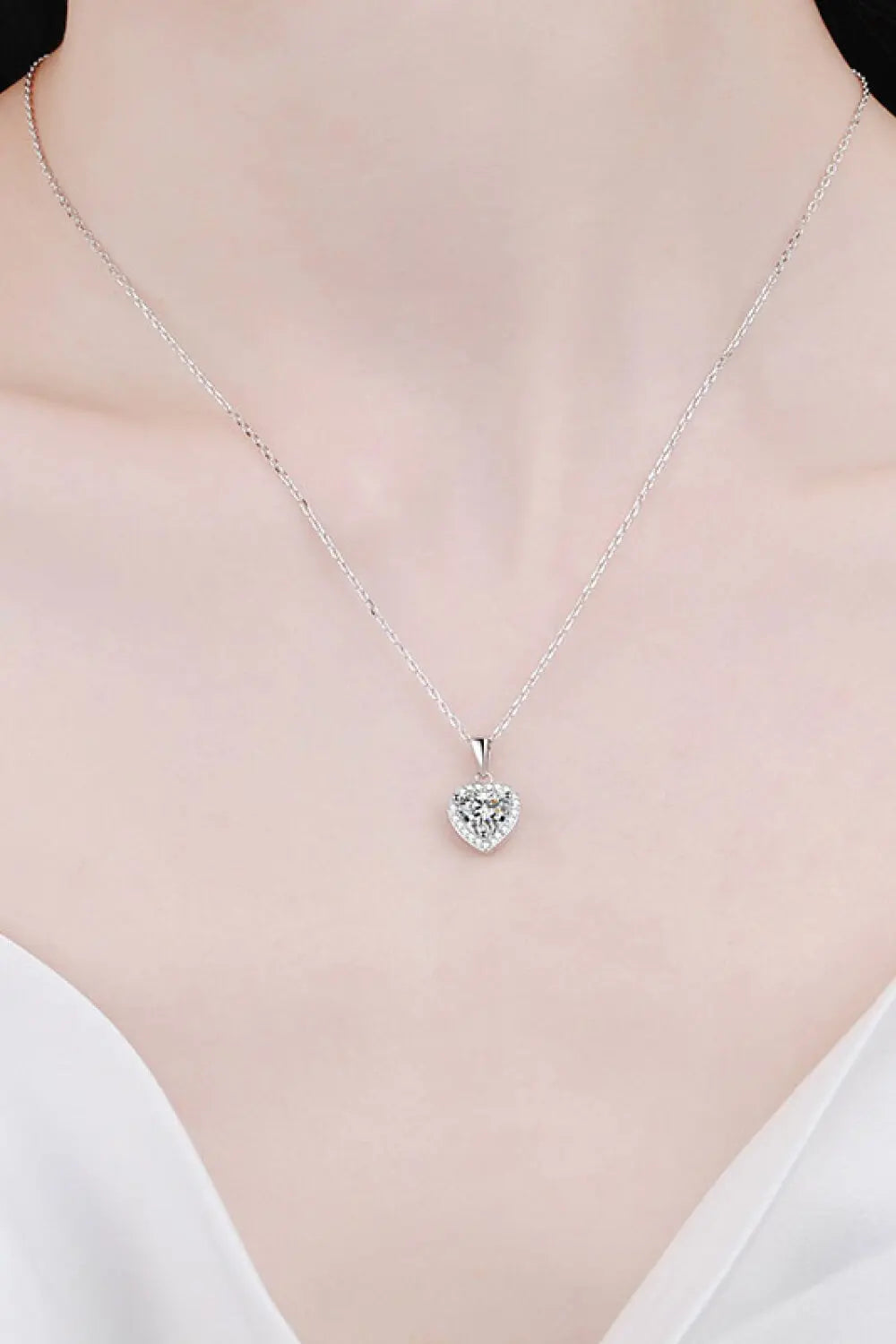Lovcia 1 Carat Moissanite Heart Pendant Chain Necklace-Necklaces-Silver-One Size-Silver