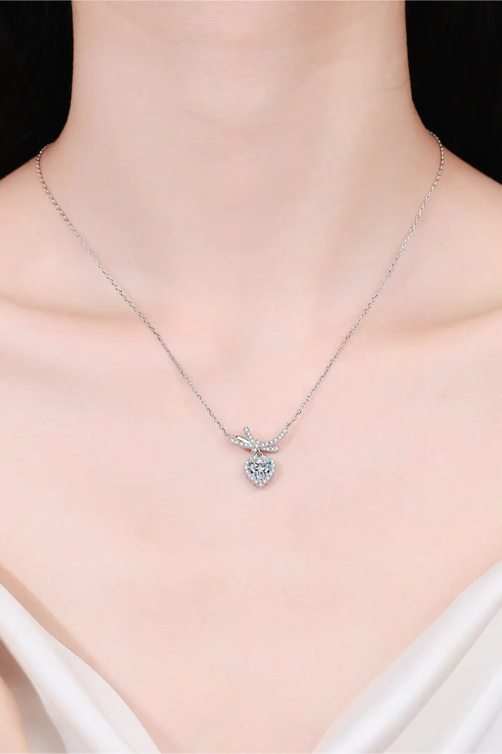 Lovcia 1 Carat Moissanite Heart Pendant Necklace-Necklaces-Silver-One Size-Silver